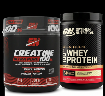 CREATINA IRON 100 SERVICIOS + WHEY GOLD STANDARD 10 SERVICIOS