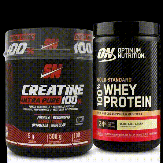 CREATINA IRON 100 SERVICIOS + WHEY GOLD STANDARD 10 SERVICIOS